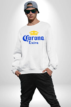 Corona Extra - İkonik Meksika Bira Markası Erkek Kadın Unisex Dijital Baskılı Beyaz Sweatshirt