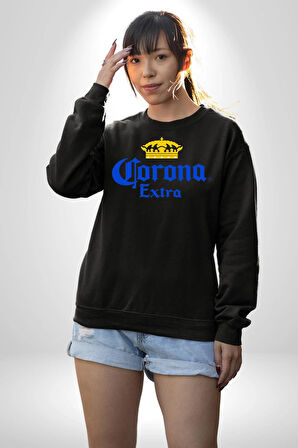 Corona Extra - İkonik Meksika Bira Markası Erkek Kadın Unisex Dijital Baskılı Siyah Sweatshirt