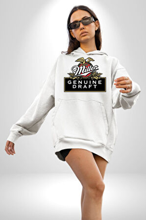 Miller Genuine Draft - Amerikan Bira Klasiği Erkek Kadın Beyaz Dijital Baskılı Kapüşonlu Sweatshirt Hoodie