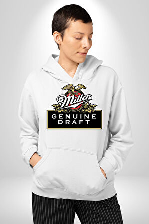 Miller Genuine Draft - Amerikan Bira Klasiği Erkek Kadın Beyaz Dijital Baskılı Kapüşonlu Sweatshirt Hoodie
