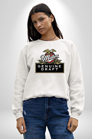 Miller Genuine Draft - Amerikan Bira Klasiği Erkek Kadın Unisex Dijital Baskılı Beyaz Sweatshirt