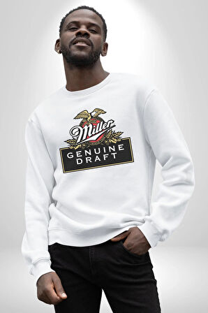 Miller Genuine Draft - Amerikan Bira Klasiği Erkek Kadın Unisex Dijital Baskılı Beyaz Sweatshirt