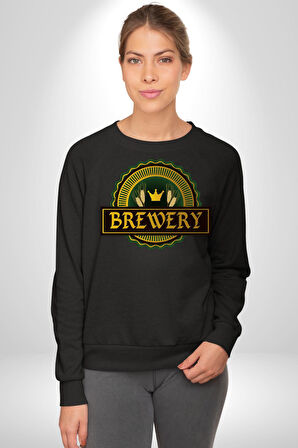 Craft Brewery - Geleneksel Bira Üretimi Logosu Erkek Kadın Unisex Dijital Baskılı Siyah Sweatshirt
