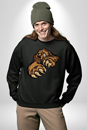 Öfkeli Ayı Pençesi - Güç ve Yırtıcılık Teması Erkek Kadın Unisex Dijital Baskılı Siyah Sweatshirt