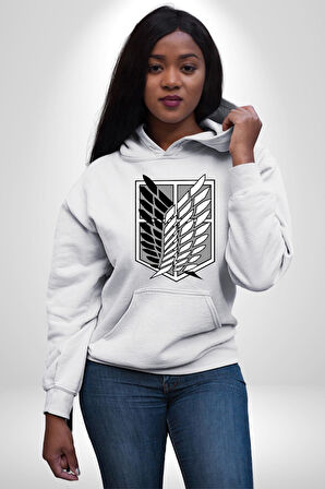 Survey Corps Sembolü (Attack on Titan) Erkek Kadın Beyaz Dijital Baskılı Kapüşonlu Sweatshirt Hoodie