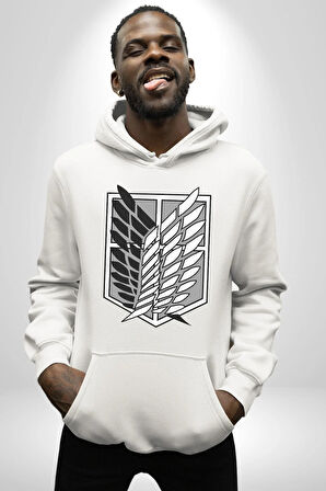 Survey Corps Sembolü (Attack on Titan) Erkek Kadın Beyaz Dijital Baskılı Kapüşonlu Sweatshirt Hoodie