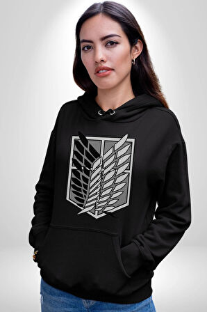 Survey Corps Sembolü (Attack on Titan) Erkek Kadın Siyah Dijital Baskılı Kapüşonlu Sweatshirt Hoodie