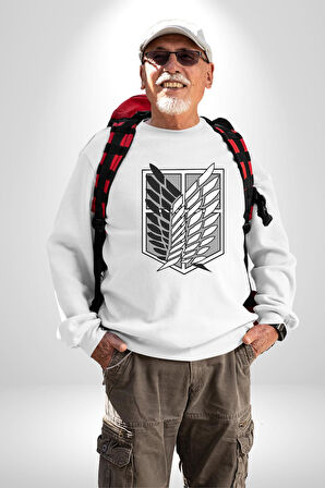 Survey Corps Sembolü (Attack on Titan) Erkek Kadın Unisex Dijital Baskılı Beyaz Sweatshirt
