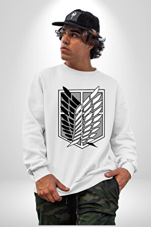 Survey Corps Sembolü (Attack on Titan) Erkek Kadın Unisex Dijital Baskılı Beyaz Sweatshirt