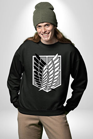 Survey Corps Sembolü (Attack on Titan) Erkek Kadın Unisex Dijital Baskılı Siyah Sweatshirt