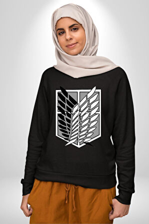 Survey Corps Sembolü (Attack on Titan) Erkek Kadın Unisex Dijital Baskılı Siyah Sweatshirt