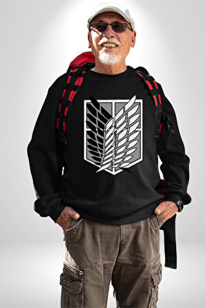 Survey Corps Sembolü (Attack on Titan) Erkek Kadın Unisex Dijital Baskılı Siyah Sweatshirt