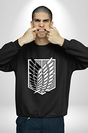 Survey Corps Sembolü (Attack on Titan) Erkek Kadın Unisex Dijital Baskılı Siyah Sweatshirt