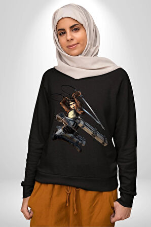Eren Yeager (Attack on Titan) Erkek Kadın Unisex Dijital Baskılı Siyah Sweatshirt