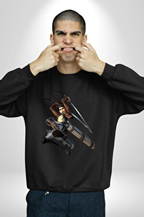 Eren Yeager (Attack on Titan) Erkek Kadın Unisex Dijital Baskılı Siyah Sweatshirt