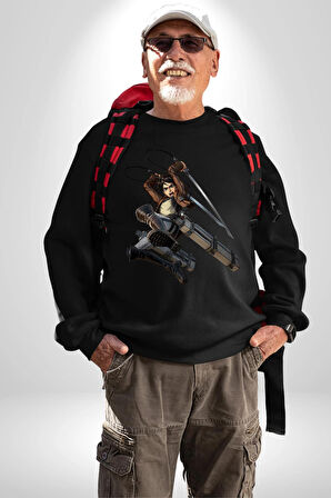 Eren Yeager (Attack on Titan) Erkek Kadın Unisex Dijital Baskılı Siyah Sweatshirt