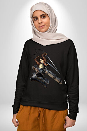 Eren Yeager (Attack on Titan) Erkek Kadın Unisex Dijital Baskılı Siyah Sweatshirt