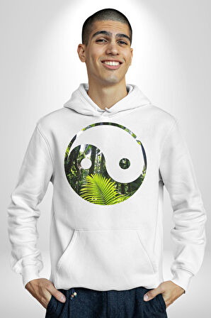 Doğa Silueti Erkek Kadın Beyaz Dijital Baskılı Kapüşonlu Sweatshirt Hoodie