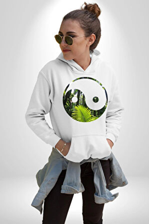 Doğa Silueti Erkek Kadın Beyaz Dijital Baskılı Kapüşonlu Sweatshirt Hoodie