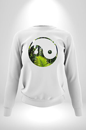 Doğa Silueti Erkek Kadın Unisex Dijital Baskılı Beyaz Sweatshirt