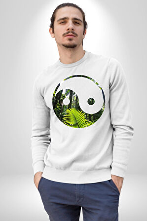 Doğa Silueti Erkek Kadın Unisex Dijital Baskılı Beyaz Sweatshirt
