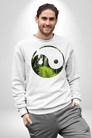 Doğa Silueti Erkek Kadın Unisex Dijital Baskılı Beyaz Sweatshirt