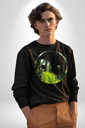 Doğa Silueti Erkek Kadın Unisex Dijital Baskılı Siyah Sweatshirt