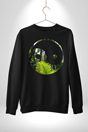 Doğa Silueti Erkek Kadın Unisex Dijital Baskılı Siyah Sweatshirt