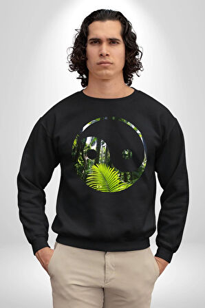 Doğa Silueti Erkek Kadın Unisex Dijital Baskılı Siyah Sweatshirt
