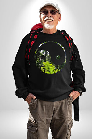 Doğa Silueti Erkek Kadın Unisex Dijital Baskılı Siyah Sweatshirt