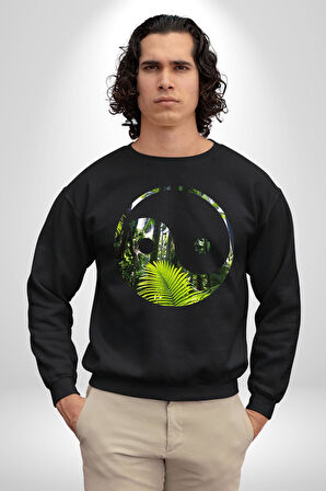 Doğa Silueti Erkek Kadın Unisex Dijital Baskılı Siyah Sweatshirt