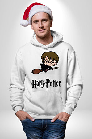 Harry Potter Chibi Magic Erkek Kadın Beyaz Dijital Baskılı Kapüşonlu Sweatshirt Hoodie