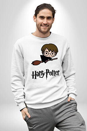 Harry Potter Chibi Magic Erkek Kadın Unisex Dijital Baskılı Beyaz Sweatshirt