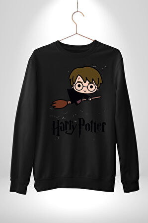 Harry Potter Chibi Magic Erkek Kadın Unisex Dijital Baskılı Siyah Sweatshirt