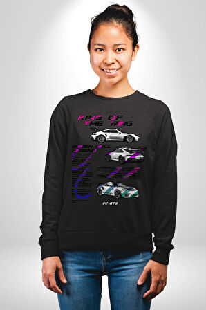 Porsche GT3 Koleksiyon Tasarımı Erkek Kadın Unisex Dijital Baskılı Siyah Sweatshirt