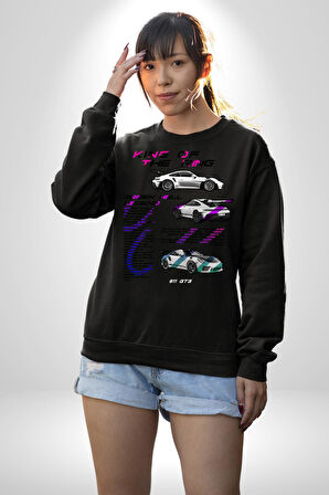 Porsche GT3 Koleksiyon Tasarımı Erkek Kadın Unisex Dijital Baskılı Siyah Sweatshirt