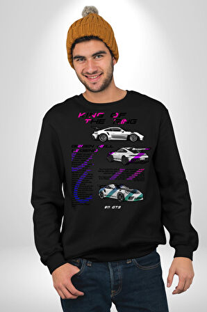 Porsche GT3 Koleksiyon Tasarımı Erkek Kadın Unisex Dijital Baskılı Siyah Sweatshirt
