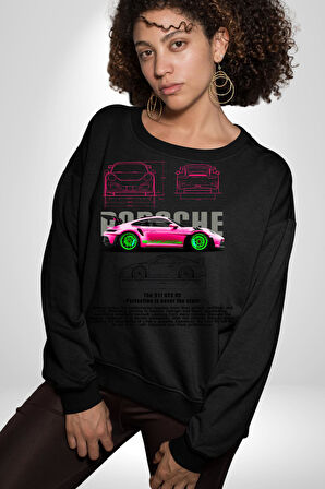 Porsche GT3 RS Tasarımı Erkek Kadın Unisex Dijital Baskılı Siyah Sweatshirt