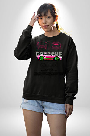 Porsche GT3 RS Tasarımı Erkek Kadın Unisex Dijital Baskılı Siyah Sweatshirt