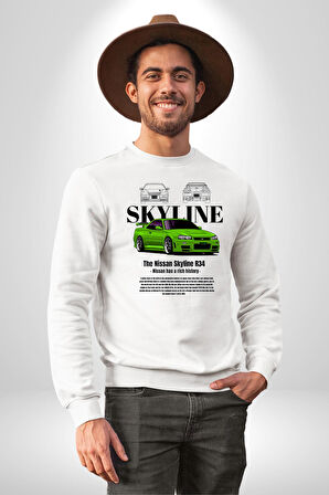 Nissan Skyline R34 Erkek Kadın Unisex Dijital Baskılı Beyaz Sweatshirt