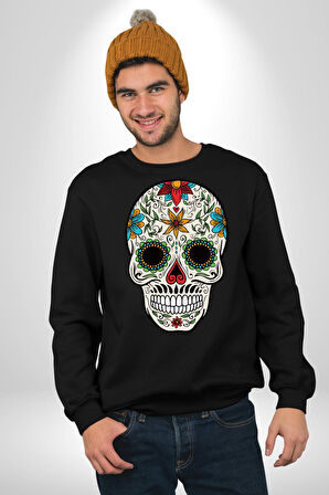 Dia de los Muertos Erkek Kadın Unisex Dijital Baskılı Siyah Sweatshirt