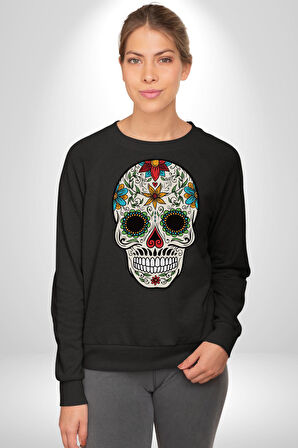 Dia de los Muertos Erkek Kadın Unisex Dijital Baskılı Siyah Sweatshirt