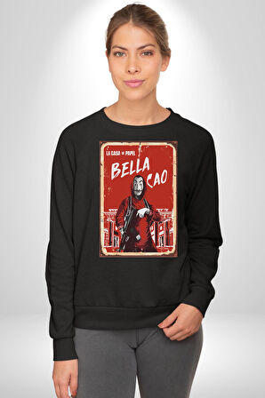 La Casa de Papel Bella Cao Dizi Serisi Erkek Kadın Unisex Dijital Baskılı Siyah Sweatshirt