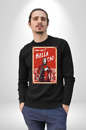 La Casa de Papel Bella Cao Dizi Serisi Erkek Kadın Unisex Dijital Baskılı Siyah Sweatshirt