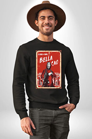 La Casa de Papel Bella Cao Dizi Serisi Erkek Kadın Unisex Dijital Baskılı Siyah Sweatshirt