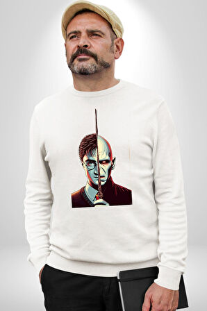 Karanlıklar Lordu Asa Harry Potter Benzerliği Erkek Kadın Unisex Dijital Baskılı Beyaz Sweatshirt