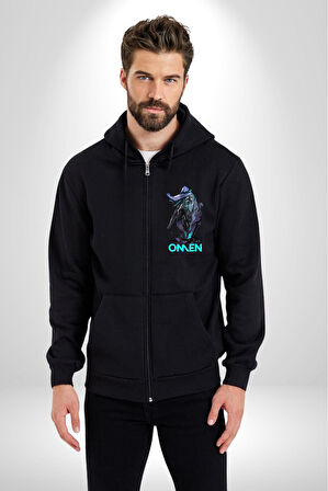 Valorant Omen Oyun Kahramanı Erkek Kadın Siyah Fermuarlı Baskılı Hırka Sweatshirt