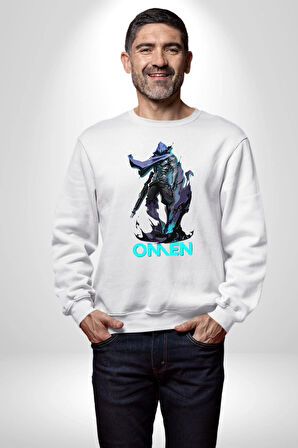 Valorant Omen Oyun Kahramanı Erkek Kadın Unisex Dijital Baskılı Beyaz Sweatshirt