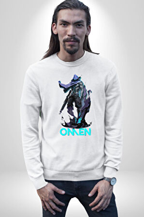 Valorant Omen Oyun Kahramanı Erkek Kadın Unisex Dijital Baskılı Beyaz Sweatshirt