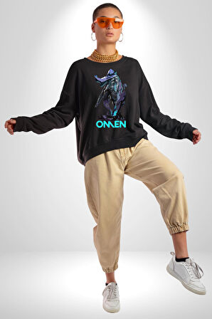 Valorant Omen Oyun Kahramanı Erkek Kadın Unisex Dijital Baskılı Siyah Sweatshirt